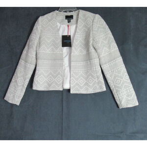 Cynthia Rowley Blazer Womens Medium Gray Geometric Open Jacket Preppy Aztec NWT